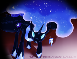 Size: 1280x985 | Tagged: safe, artist:fly-sky-high, nightmare moon, g4, female, grin, looking at you, solo, spread wings