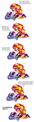 Size: 1256x4512 | Tagged: safe, artist:purfectprincessgirl, aria blaze, sunset shimmer, equestria girls, g4, clothes, comic, costume, female, lesbian, mask, on back, pinned, pinned down, ship:sunblaze, shipping