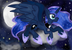 Size: 1024x717 | Tagged: safe, artist:flamepone, princess luna, g4, female, moon, night, solo