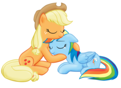 Size: 1107x804 | Tagged: safe, artist:majkashinoda626, applejack, rainbow dash, g4, cheering up, comforting, emotional, eyes closed, female, hug, lesbian, sad, ship:appledash, shipping, simple background, teary eyes, transparent background