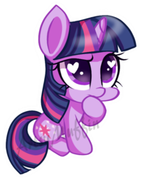 Size: 519x647 | Tagged: safe, artist:artsymuffin, twilight sparkle, g4, chibi, cute, female, heart eyes, pondering, simple background, sitting, solo, transparent background, twiabetes, watermark, wingding eyes