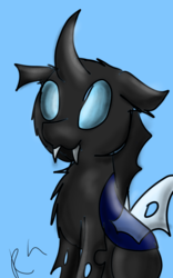 Size: 800x1280 | Tagged: safe, artist:ravenhoof, changeling, :3, chest fluff, cute, fluffy, smiling, solo