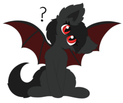 Size: 2959x2467 | Tagged: safe, artist:pegamutt, oc, oc only, oc:qetesh, bat pony, pony, :<, confused, cute, fluffy, frown, head tilt, high res, question mark, simple background, solo, spread wings, transparent background