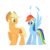 Size: 1280x1280 | Tagged: safe, artist:hoverrover, applejack, rainbow dash, earth pony, pegasus, pony, g4, :o, applejack (male), applejack's hat, butt, cowboy hat, duo, eyes on the prize, feather, female, half r63 shipping, hat, hooves, lineless, looking at butt, looking back, male, mare, plot, raised hoof, rule 63, ship:appledash, ship:rainbowjack, shipping, simple background, spread wings, stallion, stare, straight, transparent background, wide eyes, wingboner, wings