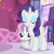 Size: 493x493 | Tagged: safe, screencap, rarity, sweetie belle, pony, unicorn, g4, make new friends but keep discord, animated, blinking, carousel boutique, clothes, cropped, cute, diasweetes, dress, eyes closed, eyeshadow, female, filly, floppy ears, flower, flower in hair, foal, grin, hiding, looking at each other, makeup, mare, open mouth, raised hoof, raribetes, sibling love, siblings, sisterly love, sisters, smiling, talking
