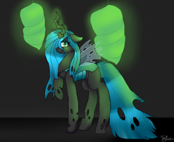 Size: 1056x857 | Tagged: dead source, safe, artist:digicat10, queen chrysalis, changeling, changeling queen, g4, cocoon, female, smiling, solo, transparent wings, wings