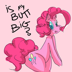 Size: 1300x1300 | Tagged: safe, artist:dragoncircle, pinkie pie, g4, blushing, butt, cute, female, plot, question, sketch, solo, truth