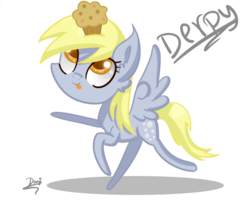 Size: 1024x819 | Tagged: safe, artist:princesslovelypony, derpy hooves, pegasus, pony, g4, chibi, cute, derpabetes, female, food, mare, muffin, solo
