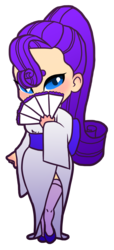 Size: 1048x2302 | Tagged: safe, artist:aubrace, rarity, human, g4, bedroom eyes, blushing, clothes, covering, fan, female, handheld fan, humanized, japanese, kimono (clothing), looking at you, simple background, solo, transparent background