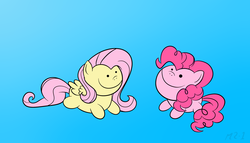 Size: 3500x2000 | Tagged: safe, artist:mr-1, fluttershy, pinkie pie, g4, chibi, high res, smiling