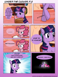 Size: 2550x3390 | Tagged: safe, artist:lilmisswaffles, pinkie pie, twilight sparkle, comic:under the clouds, g4, comic, under the clouds