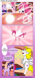 Size: 2550x5700 | Tagged: safe, artist:lilmisswaffles, pinkie pie, surprise, twilight sparkle, earth pony, pegasus, pony, unicorn, comic:under the clouds, g1, g4, comic, dialogue, female, g1 to g4, generation leap, glowing, glowing wings, happy, horn, magic, mare, speech bubble, spell, transformation, under the clouds, unicorn twilight, wings