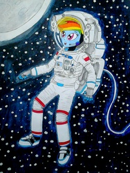 Size: 960x1280 | Tagged: safe, artist:metaldudepl666, part of a set, rainbow dash, equestria girls, g4, astrodash, astronaut, clothes, drawing, female, moon, poland, solo, space, spacesuit, traditional art