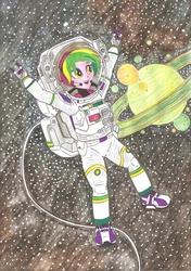 Size: 2461x3489 | Tagged: safe, artist:metaldudepl666, lemon zest, equestria girls, g4, my little pony equestria girls: friendship games, astronaut, drawing, female, high res, planet, solo, space, spacesuit, traditional art