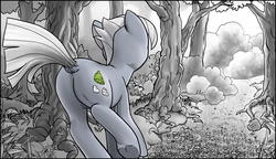 Size: 1240x715 | Tagged: safe, artist:pencils, edit, limestone pie, g4, butt, cropped, female, nature, plot, running, solo, tree, underhoof