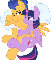 Size: 5374x6282 | Tagged: dead source, safe, artist:brony-commentator, artist:dreamcasterpegasus, edit, flash sentry, twilight sparkle, alicorn, pegasus, pony, g4, absurd resolution, base used, bed, bedroom eyes, cuddling, cute, female, hug, looking at each other, love, male, mare, one eye closed, pillow, romance, seductive, ship:flashlight, shipping, spooning, stallion, straight, twilight sparkle (alicorn)