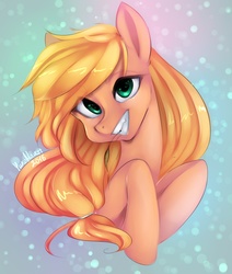 Size: 1833x2160 | Tagged: safe, artist:yukomaussi, applejack, g4, female, happy, smiling, solo, straw