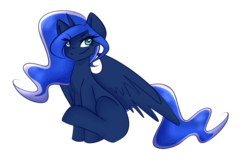 Size: 1439x949 | Tagged: safe, artist:gelay-gulay, princess luna, g4, female, missing cutie mark, simple background, sitting, smiling, solo, transparent background