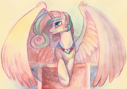 Size: 3242x2295 | Tagged: safe, artist:viv-chibi-love, princess flurry heart, g4, season 6, female, high res, older, solo, spread wings, traditional art