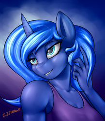 Size: 3300x3800 | Tagged: safe, artist:elzzombie, princess luna, anthro, g4, breasts, clothes, female, high res, no nose, solo, tank top