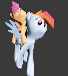 Size: 547x615 | Tagged: safe, artist:fillerartist, rainbow dash, scootaloo, g4, 3d, duo, low poly, ponies riding ponies, riding, scootaloo riding rainbow dash