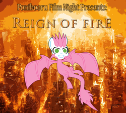 Size: 1000x900 | Tagged: safe, oc, oc only, oc:flicker, ponibooru film night, pink rathian, reign of fire