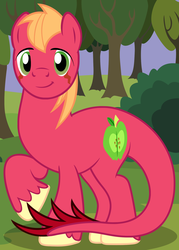 Size: 1304x1822 | Tagged: safe, artist:badumsquish, derpibooru exclusive, big macintosh, monster pony, original species, tatzlpony, g4, looking at you, male, missing accessory, raised hoof, smiling, solo, tatzlmac