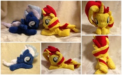 Size: 1024x634 | Tagged: safe, artist:rainbow-rocket, night glider, sunset shimmer, pony, g4, cute, filly, glideabetes, irl, photo, plushie, shimmerbetes, small