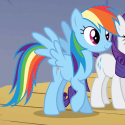 Size: 479x479 | Tagged: safe, screencap, rainbow dash, rarity, g4, the show stoppers, animated, blinking, female, raised hoof