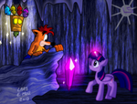 Size: 2000x1524 | Tagged: safe, artist:lars99, twilight sparkle, alicorn, bandicoot, pony, g4, aku aku, crash bandicoot, crash bandicoot (series), crossover, crystal, female, mare, twilight sparkle (alicorn)