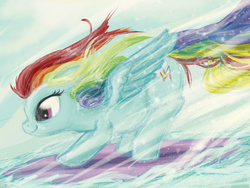 Size: 4000x3000 | Tagged: safe, artist:plotcore, rainbow dash, pegasus, pony, g4, female, smiling, solo, speed, surfboard