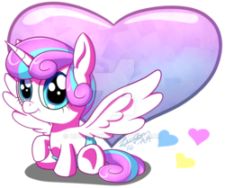 Size: 800x668 | Tagged: safe, artist:zipo-chan, princess flurry heart, pony, g4, season 6, deviantart watermark, female, heart, obtrusive watermark, raised hoof, solo, spread wings, watermark