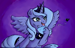 Size: 1521x979 | Tagged: safe, artist:remains, princess luna, alicorn, pony, g4, female, floating heart, heart, mare, open mouth, s1 luna, solo
