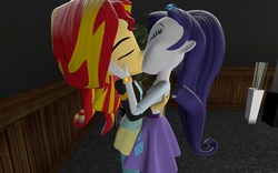 Size: 1280x800 | Tagged: artist needed, safe, rarity, sunset shimmer, equestria girls, g4, 3d, 3d model, clothes, female, gmod, jacket, kissing, leather jacket, lesbian, shipping, sunsarity