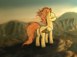 Size: 4000x3000 | Tagged: safe, artist:plotcore, spitfire, g4, female, mountain, solo, sunset