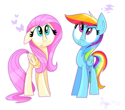 Size: 1405x1230 | Tagged: safe, artist:siggie740, fluttershy, rainbow dash, g4, confused, duo, folded wings, simple background, standing, white background