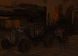 Size: 4200x3000 | Tagged: safe, artist:celestiawept, scootaloo, g4, car, clothes, leather jacket, mad max