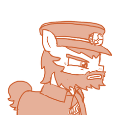 Size: 640x600 | Tagged: safe, artist:ficficponyfic, pony, colt quest, adult, angry, arrow, beard, clothes, demon hunter, emblem, foal abuse, glare, hat, male, overcoat, scowl, stallion, story included