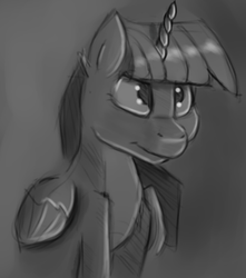 Size: 501x566 | Tagged: safe, artist:post-it, twilight sparkle, alicorn, pony, g4, colored sketch, female, grayscale, mare, monochrome, sketch, solo, twilight sparkle (alicorn)