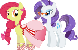 Size: 5983x3867 | Tagged: safe, artist:nazoth, apple bloom, rarity, earth pony, pony, unicorn, g4, absurd resolution, boots, bow, clothes, dress, duo, female, glasses, hair bow, mare, older, older apple bloom, shoes, simple background, transparent background