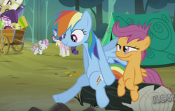 Size: 841x530 | Tagged: safe, screencap, rainbow dash, scootaloo, sweetie belle, g4, faic