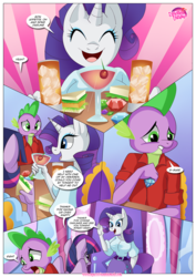 Size: 1200x1696 | Tagged: safe, artist:bbmbbf, rarity, spike, twilight sparkle, anthro, comic:how to discipline your dragon, equestria untamed, g4, big breasts, breasts, comic, female, older, older spike, palcomix, teenage spike, teenager, twilight sparkle (alicorn)