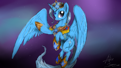 Size: 960x540 | Tagged: safe, artist:alicetam, trixie, alicorn, pony, g4, alicornified, female, flying, race swap, solo, space, trixiecorn