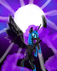 Size: 800x1000 | Tagged: safe, artist:alicetam, nightmare moon, g4, crepuscular rays, female, flying, moon, solo