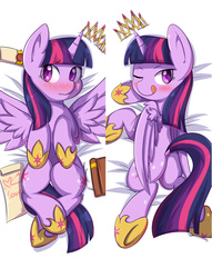 Size: 1200x1567 | Tagged: safe, artist:tikrs007, twilight sparkle, alicorn, pony, g4, blushing, body pillow, body pillow design, book, both cutie marks, butt, female, licking, licking lips, mare, new crown, plot, princess shoes, scroll, solo, tongue out, twibutt, twilight sparkle (alicorn)