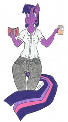 Size: 722x1280 | Tagged: safe, artist:spharrix, twilight sparkle, anthro, g4, book, female, solo, traditional art