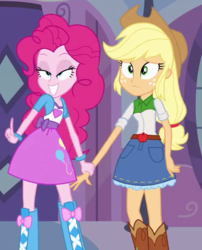 Size: 500x620 | Tagged: safe, screencap, applejack, pinkie pie, equestria girls, g4, cropped