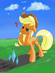 Size: 1024x1365 | Tagged: safe, artist:chaosmalefic, applejack, g4, crystal, female, question mark, redraw, solo, wtf