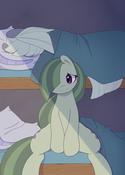 Size: 900x1260 | Tagged: safe, artist:joyfulinsanity, limestone pie, marble pie, earth pony, pony, g4, both cutie marks, bunk bed, duo, hair over one eye