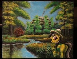 Size: 1280x975 | Tagged: safe, artist:horseez, daring do, g4, acrylic painting, butt, female, forest, painting, plot, scenery, solo, traditional art